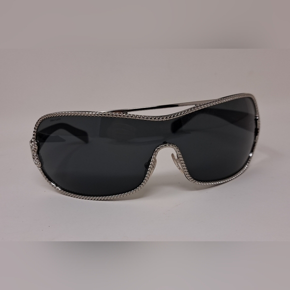 PRADA Women's Rimless shield sunglasses black silver Mono Rope Y2K SPR 1BC-1A1 - Picture 11 of 15